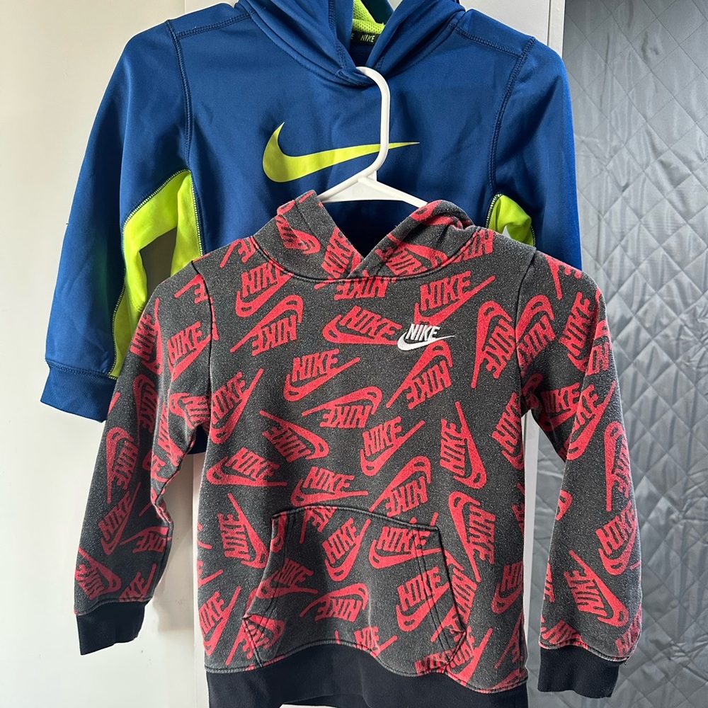 Nike Kids Red and Gray Logo Hoodie and Blue Neon Green Hoodie